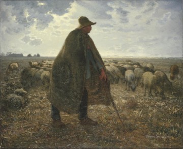 Sheep Shepherd Painting - shepherd tending his flock 1860s